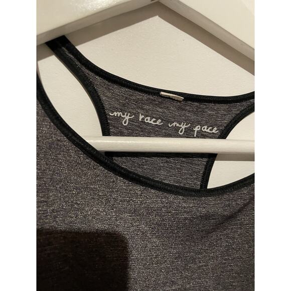 Lululemon Time to Sweat Tank Top My Race My Pace Heathered Gray Black Womens - Picture 4 of 6